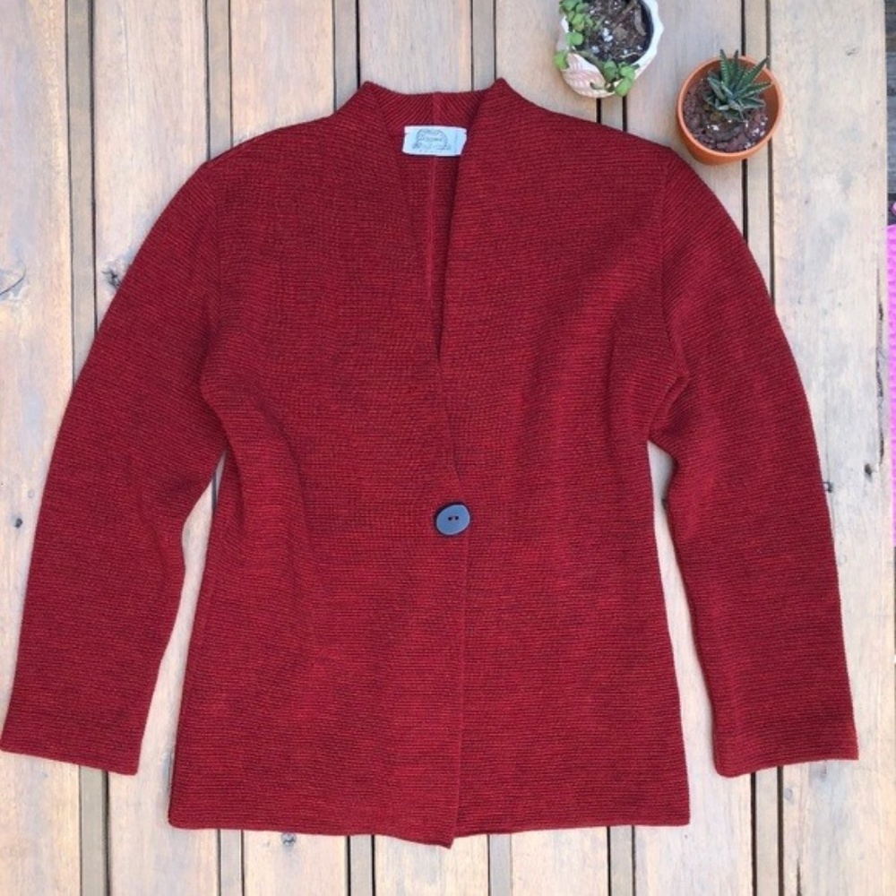 Cardigan Blazer - Red Knit Button Long Sleeve